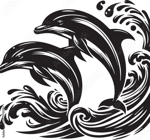 Wallpaper Mural Dolphin Silhouette - Vector of Dolphin - jumping Dolphin image - stylized  Dolphin vector Torontodigital.ca