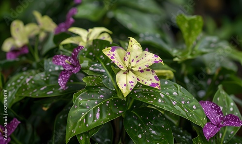 Eranthemum Green Plant with White and Purple Spotted Flowers, Generative AI photo