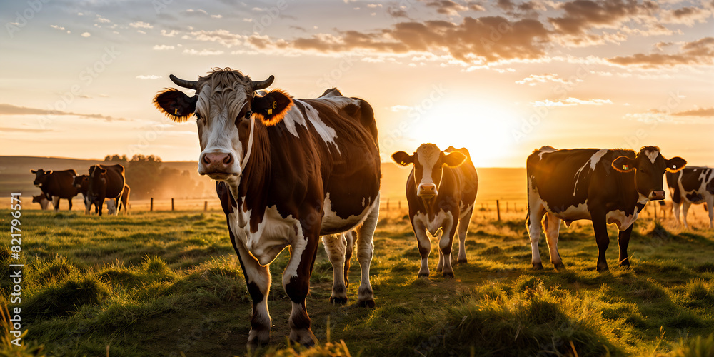 Grazing cows in the morning light, farming Grazing cows in the morning light, farming