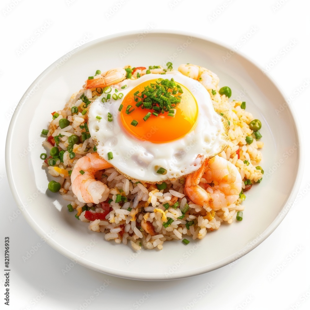nasi goreng. Fried Rice with fried egg, chicken and shrimp. seafood fried rice nasi goreng. Fried Rice with fried egg, chicken and shrimp. seafood fried rice