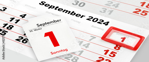 Deutscher Kalender Datum  1. September  2024  Sonntag