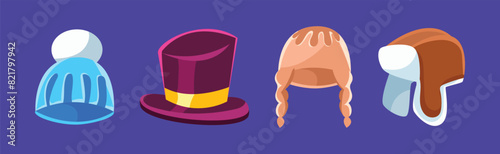 Different Hat and Headdress as Head Cover Vector Set