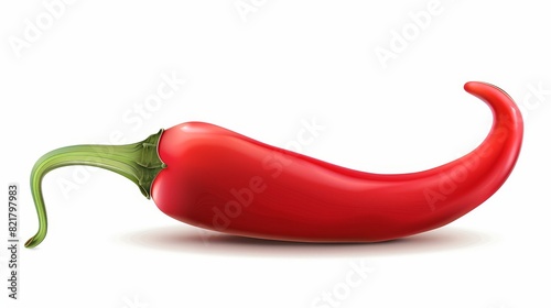 Modern realistic illustration of red chili pepper  cayenne pepper in green stem  paprika pod and paprika stem isolated on white.