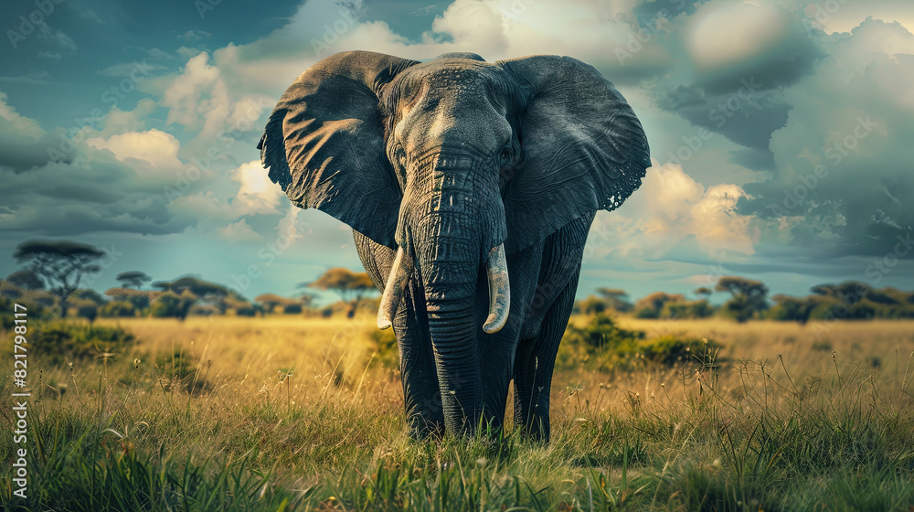 Obraz premium Large elephant against the backdrop of wild nature