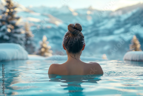 Woman Sitting in a Pool of Water. Generative AI © EvgeniiasArt