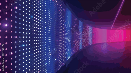 Led concave wall video screen with glowing blue photo