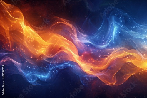 Abstract colorful background. Swirls of electric lemon and rich cobalt blend harmoniously, casting an enchanting spell of brightness and depth, akin to a celestial dance in the cosmos.