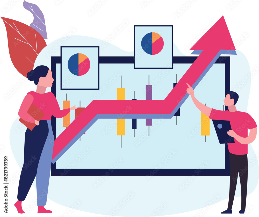 Fototapeta premium Boy and girl working on analytical graph.