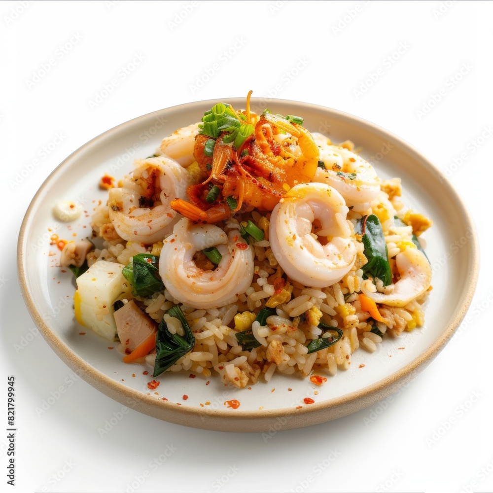 Nasi Goreng with fried egg, chicken and shrimps Nasi Goreng with fried egg, chicken and shrimps
