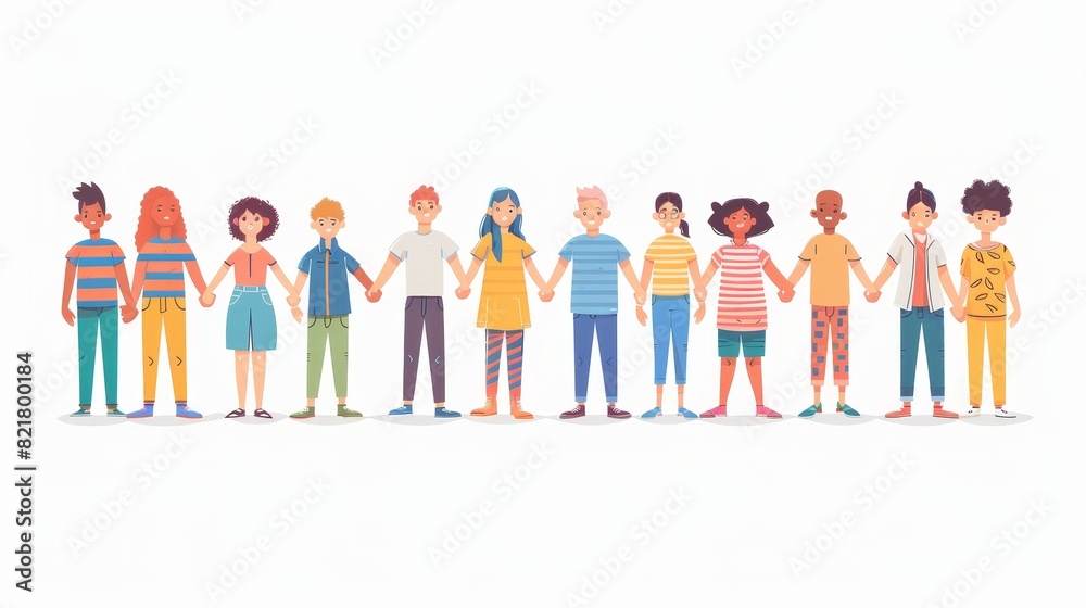 Symbol of friendship, unity, support, unity and support. Couple holding hands on white background. Male, female, senior, young and child characters arranged in row. Modern illustration. Symbol of friendship, unity, support, unity and support. Couple holding hands on white background. Male, female, senior, young and child characters arranged in row. Modern illustration.