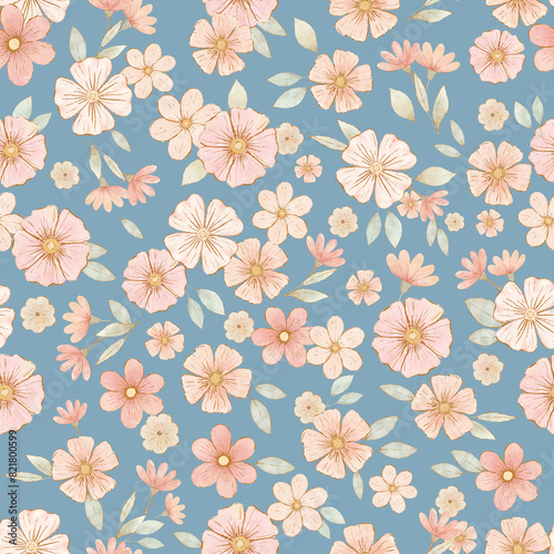 Seamless watercolor small flowers pattern background