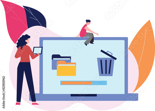 The girl is deleting the data of the folder.