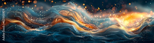 Abstract colorful background. Swirls of electric saffron and azure blend harmoniously, casting an enchanting spell of vibrancy and tranquility, akin to a surreal dream under a starry night sky.