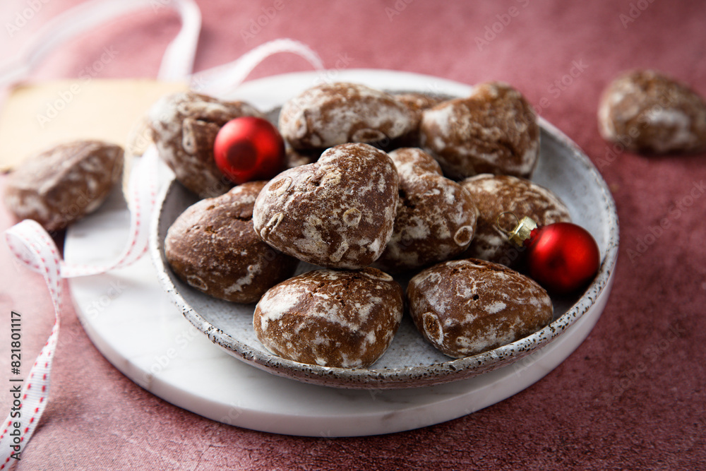 Homemade chocolate gingerbread with sugar glaze Homemade chocolate gingerbread with sugar glaze