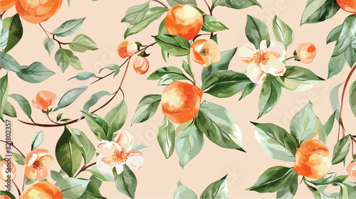 Seamless pattern of peach floral with watercolor for