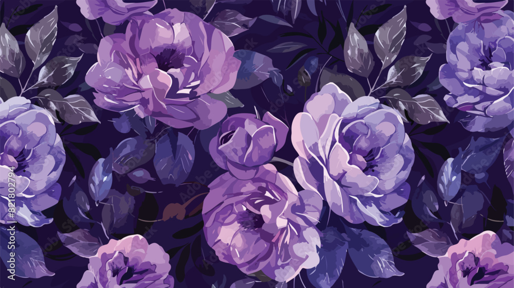 Seamless pattern of purple floral with watercolor for