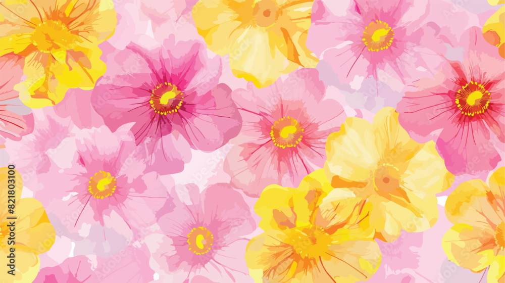 Seamless pattern of yellow and pink flower with water