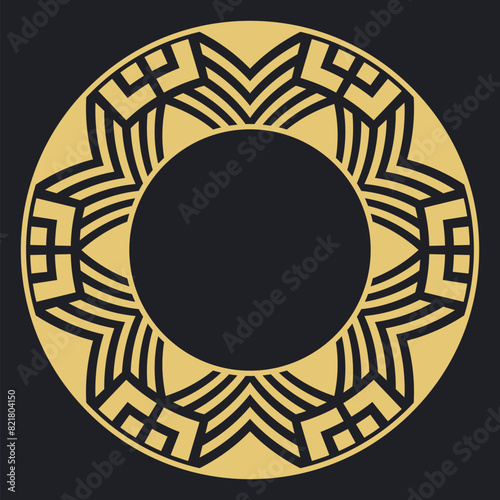 Circular decorative gold ornament.