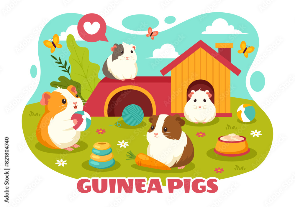 Guinea Pig Vector Illustration Featuring Various Hamster Breeds in Green Fields in a Flat Cute kids Cartoon Style Background Design Guinea Pig Vector Illustration Featuring Various Hamster Breeds in Green Fields in a Flat Cute kids Cartoon Style Background Design