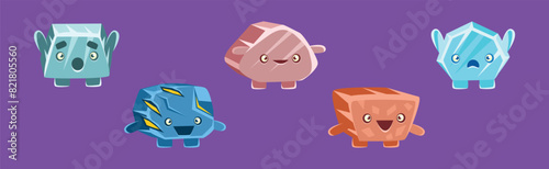 Solid Stone Character with Pretty Face Vector Set