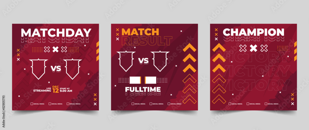Set of modern sport match social media vector template