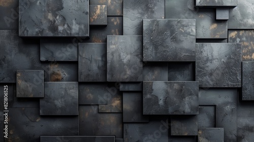 3D rendering of a futuristic wall made of dark metal plates