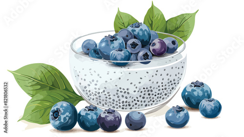 Shot of delicious chia seed pudding with blueberry