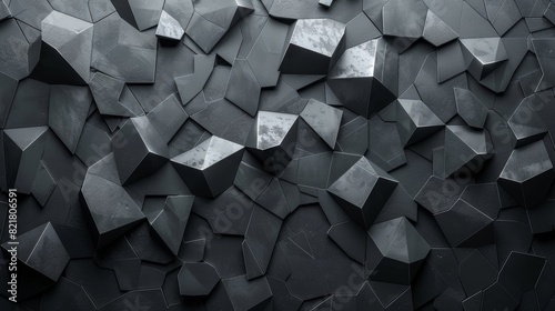 3D rendering of a futuristic wall made of dark, beveled shapes. photo