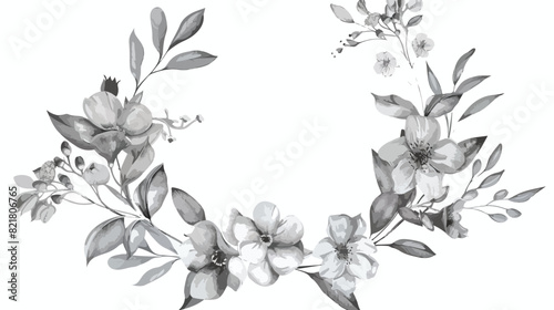 Silver grey wreath flowers and leaves hand painted is photo