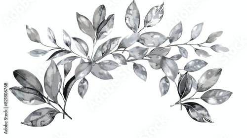 Silver leaf wreath hand painted isolated on white background