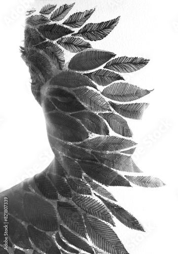 An artistic black and white full front paintography portrait of a man