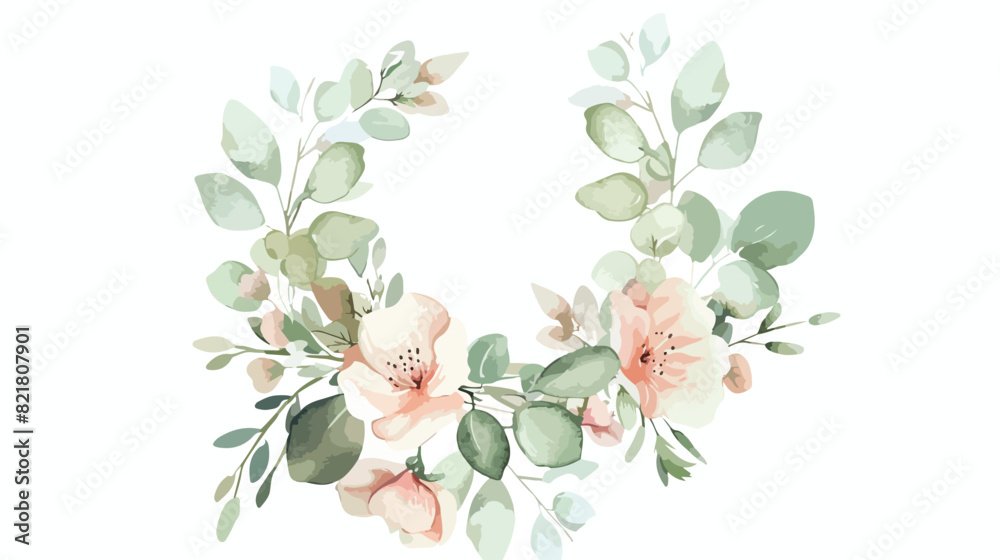 Soft green floral watercolor wreath for wedding birth