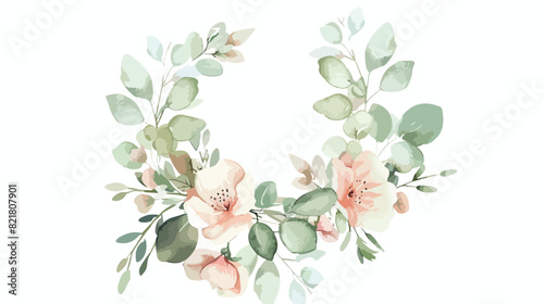 Soft green floral watercolor wreath for wedding birth © Hassan