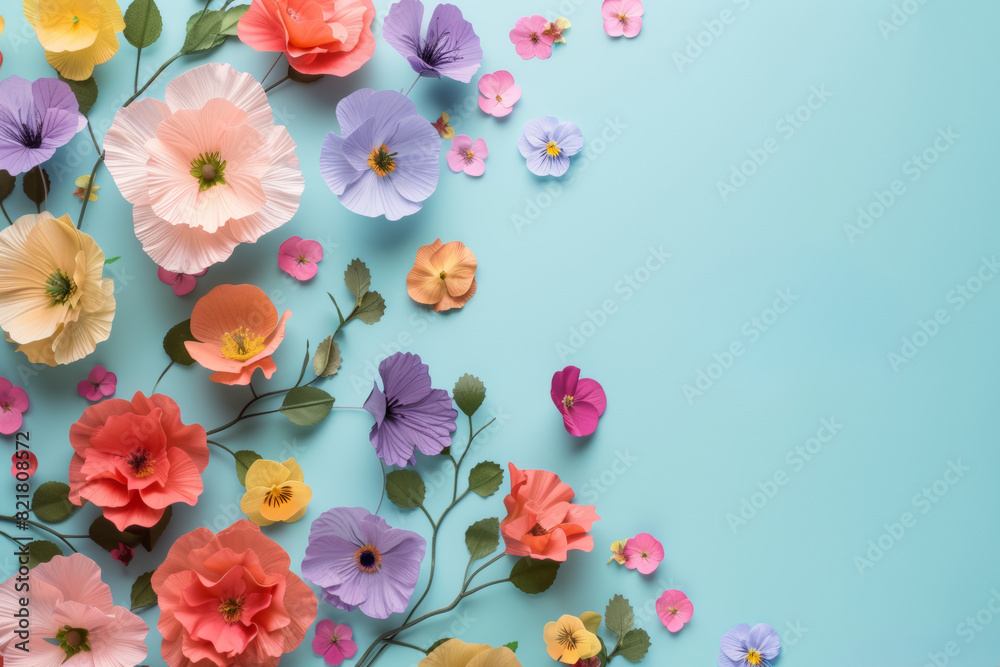 Colorful pastel flowers with abstract background, International Women's Day concept, space for copy