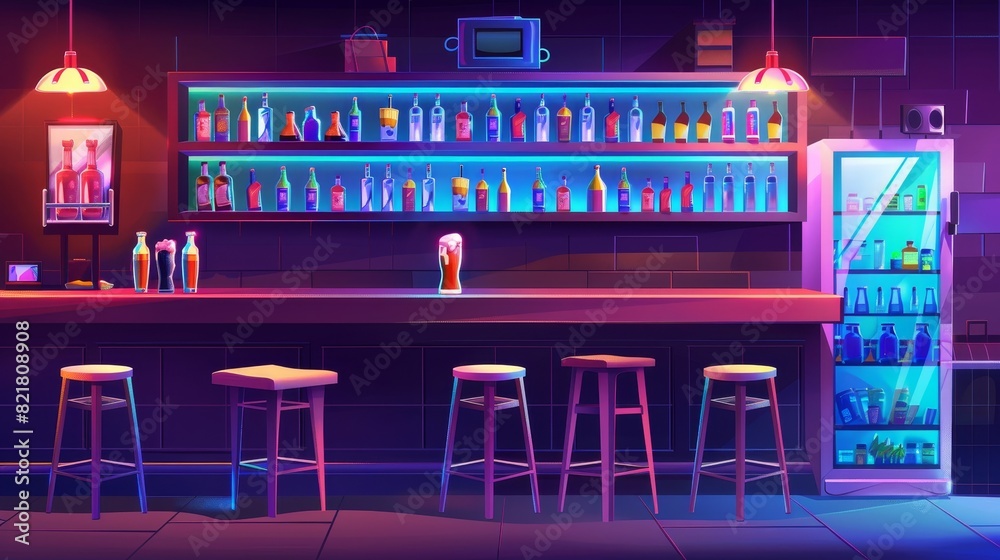 In this modern cartoon illustration, a beer is poured on a pub table ...