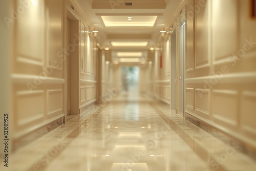 blurry hospital corridor with a luxurious and abstract design. The interior of the clinic is clean