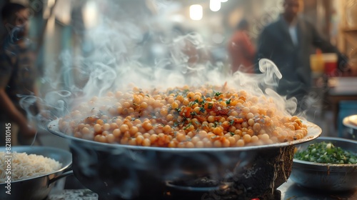 Egyptian street food vendor preparing koshari