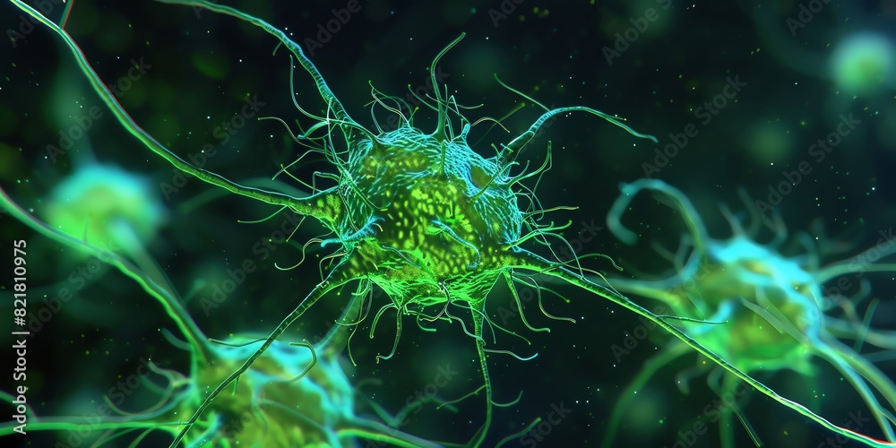 Obraz premium Neurons with SynapsesGenerate a closeup image of neuron cells under a microscope The neurons should have detailed axons and dendrites