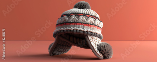 beanie with ear flaps flat design side view adventure theme 3D render Triadic Color Scheme