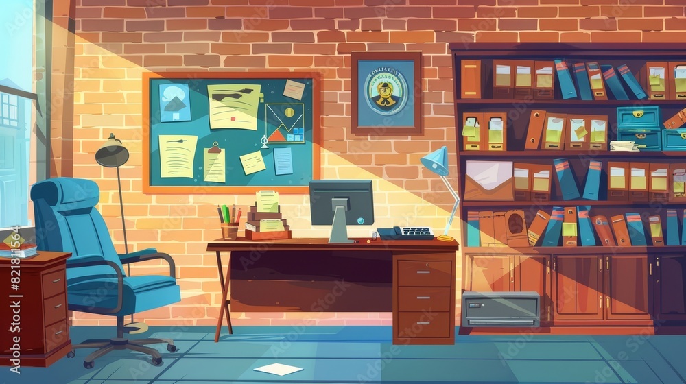 Detective office interior. Modern cartoon illustration of a police ...