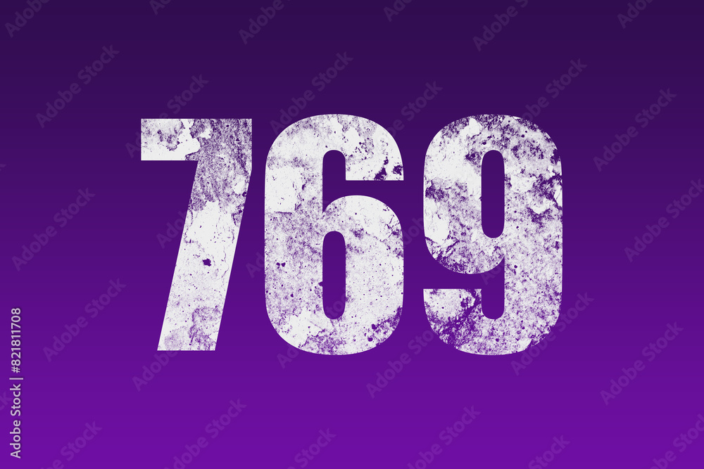 flat white grunge number of 769 on purple background. flat white grunge number of 769 on purple background.