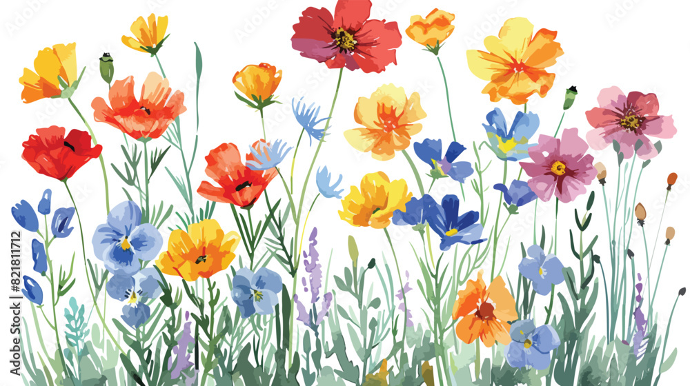 Meadow flowers. Watercolor clip arts. Fast isolated.