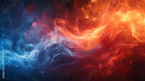 Abstract colorful background. Swirls of electric crimson and deep azure blend harmoniously  casting an enchanting spell of contrast and harmony  akin to a dance of fire and ice.