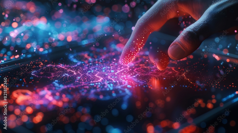 The design concept shows a human finger pressing a touch screen panel. The template is applicable for futuristic artificial intelligence interfaces, visualizing machine learning through computer The design concept shows a human finger pressing a touch screen panel. The template is applicable for futuristic artificial intelligence interfaces, visualizing machine learning through computer