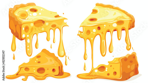 Melted cheese cartoon set of four  mellow pieces with photo