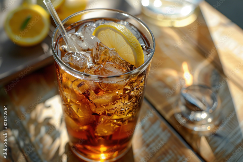 Refreshing Iced Tea with Lemon Slices and Ice Cubes in a Tall Glass Refreshing Iced Tea with Lemon Slices and Ice Cubes in a Tall Glass
