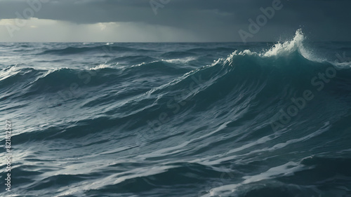 A dark ocean with a storm cloud in the sky 