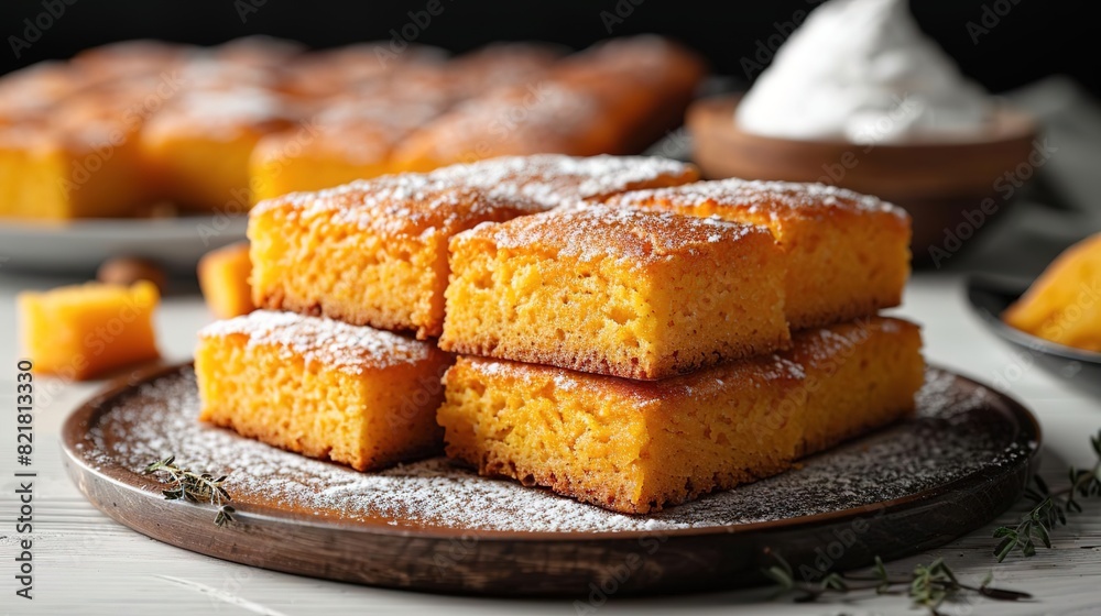 Image description: A plate of pumpkin squares. Image description: A plate of pumpkin squares.