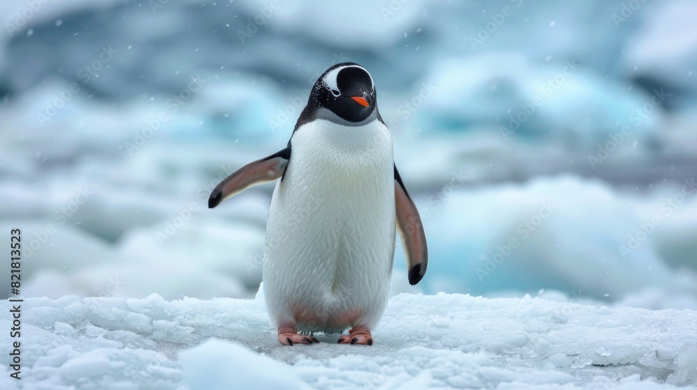 Fototapeta premium Penguin walking through snow