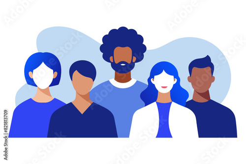 Silhouette profile group of men and women of diverse culture. Diversity multi-ethnic and multiracial people. Concept of racial equality and anti-racism. Multicultural society. Friendship